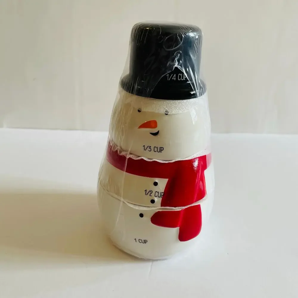Target Christmas Snowman‎ Ceramic Stacking Measuring Cups & Double Oven Mitt